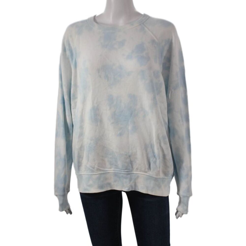 Leallo Womens Pullover Sweatshirt Blue Tie Dye Cotton Crew Neck Size M